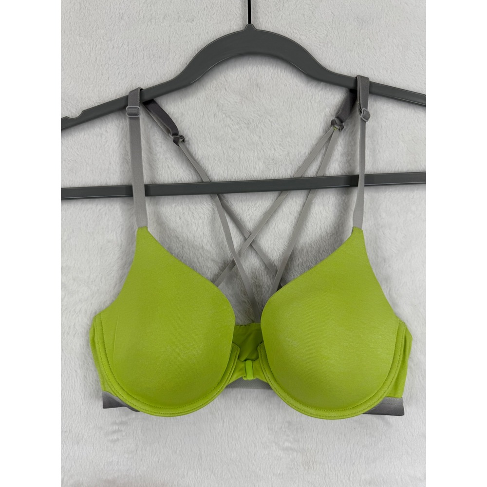 Victoria's Secret Racerback Demi Bra 32C Front Close Green Gray